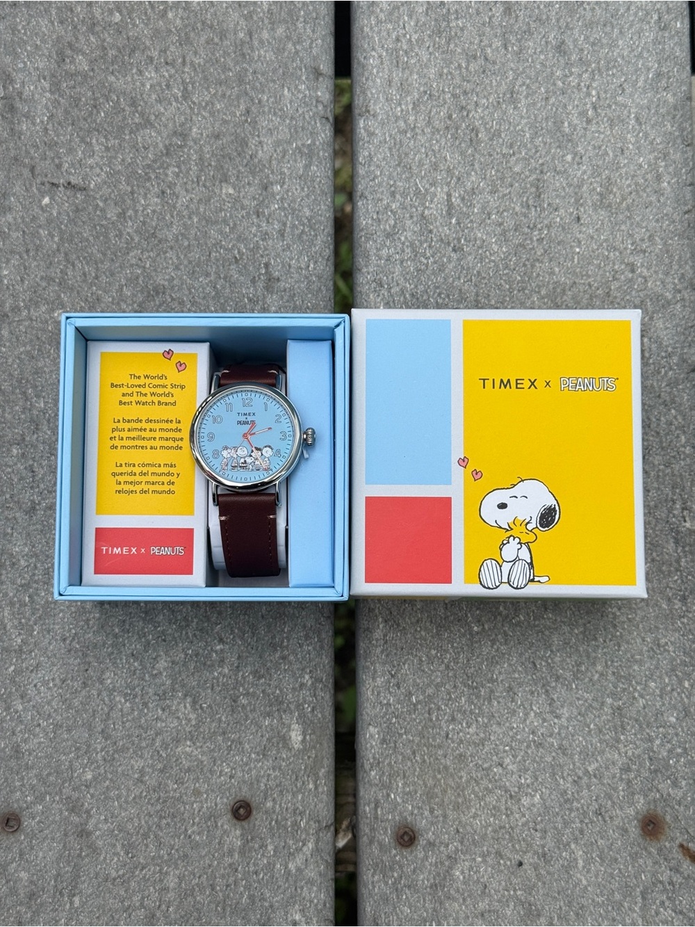 Timex Light Blue Dial Snoopy Watch with Brown Leather Strap Watch
